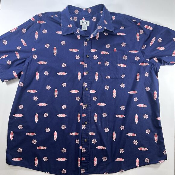 HB Harbor Bay-Mens Hawaiian Shirt-2XL Big/Wide Blue W/ Surfboard All Over Print - Picture 2 of 15